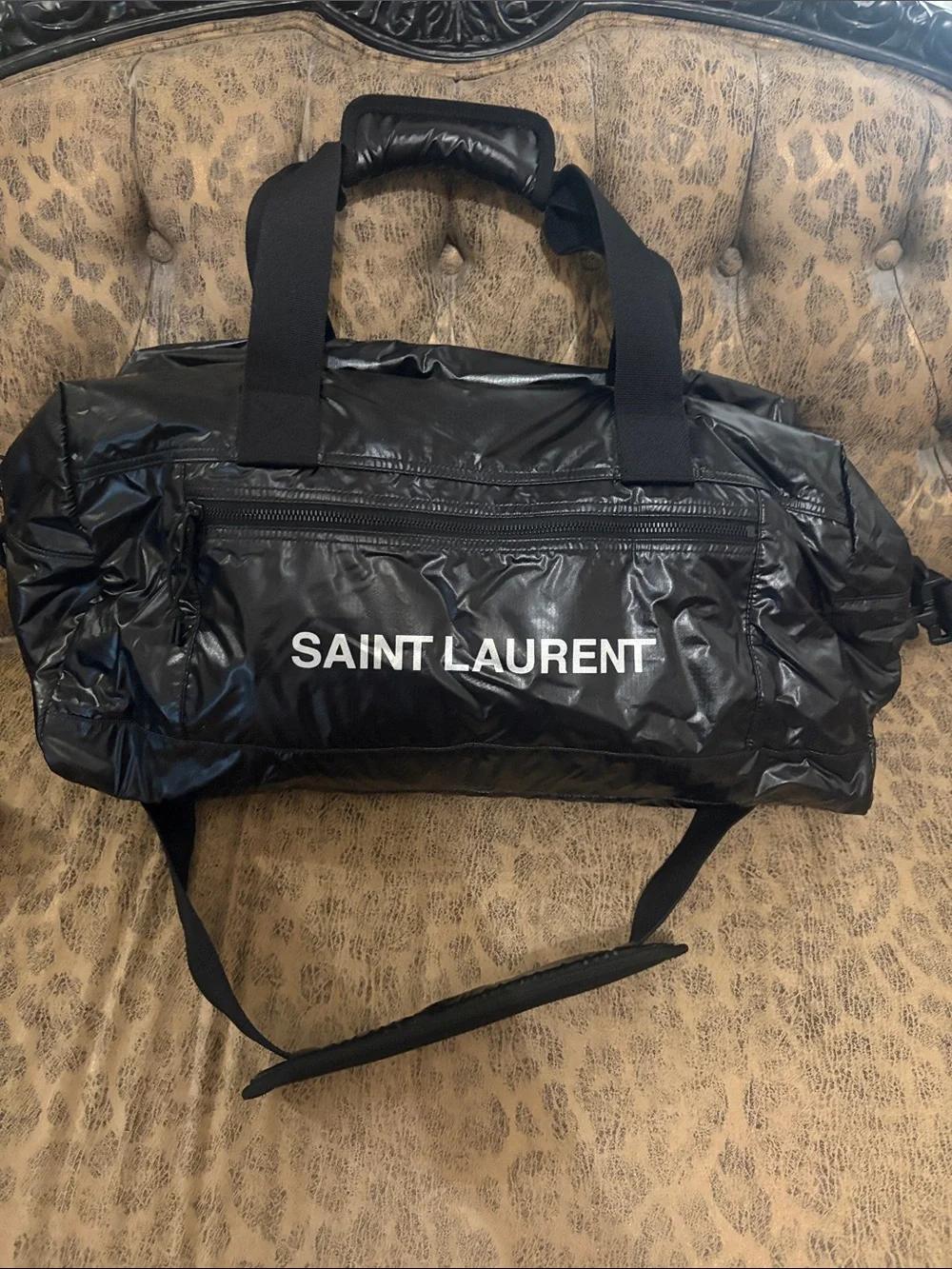 Saint Laurent Black Quilted Glossy Duffel Bag